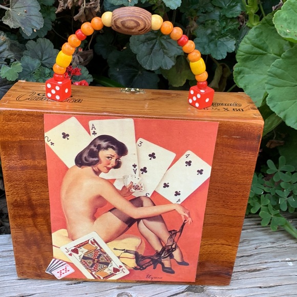 Vintage Handbags - Vintage pinup girl rockabilly cigarbox purse